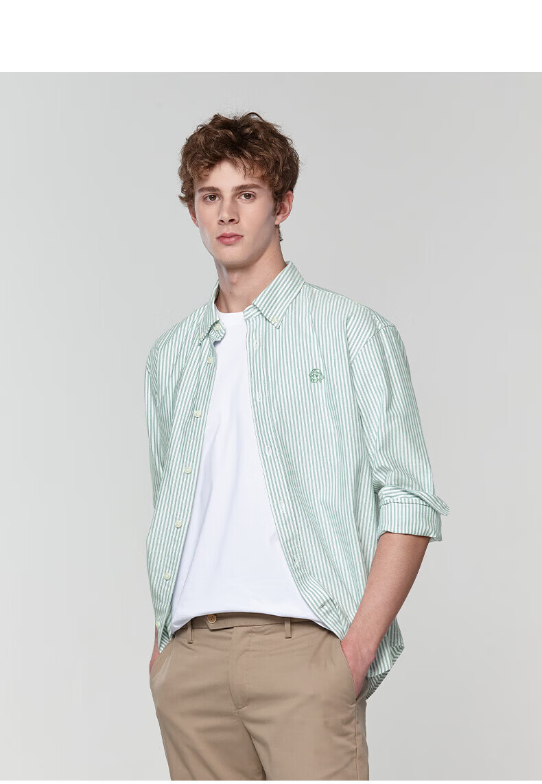 HAZZYS Men's Spring and Autumn Commuter PHIZ Striped Oxford Long Sleeve Shirt 16